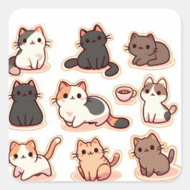 Katzen bei Katzen Quadratischer Aufkleber