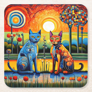 Katzen bei Sonnenuntergang 2 Rechteckiger Pappuntersetzer