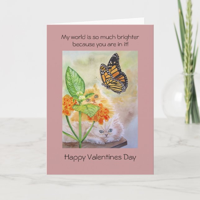 Katzen beobachten Schmetterlingsvalentin Feiertagskarte (Vorderseite)