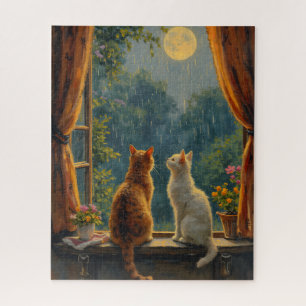 Katzen betrachten den Mond und Regen