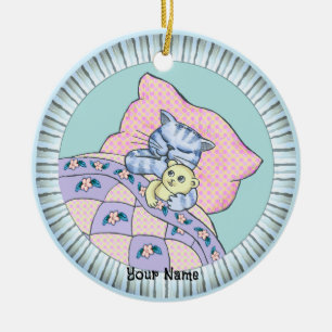 Katzen Bettzeit Keramik Ornament
