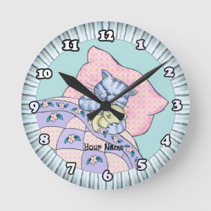 Katzen Bettzeit Runde Wanduhr