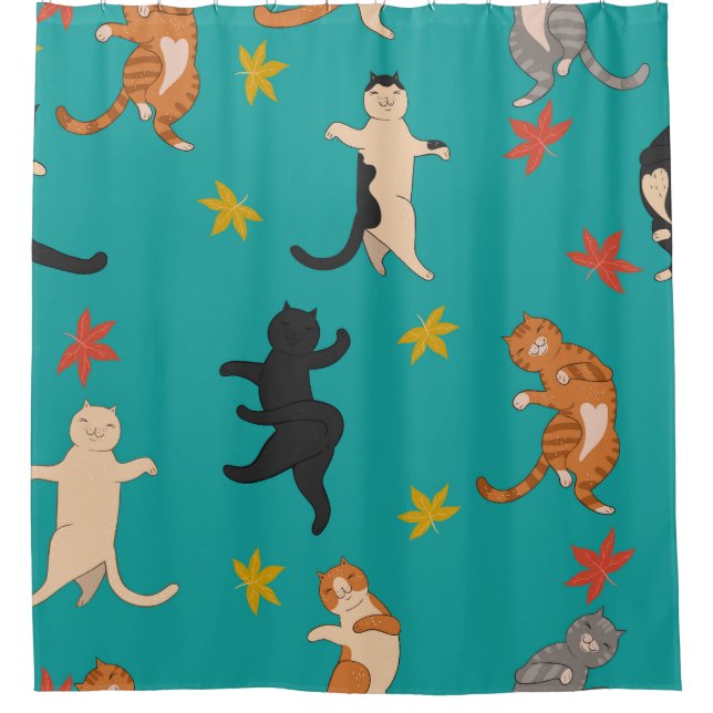 Katzen, Blätter im Herbst, niedliche Muster Duschvorhang (Vorderseite)