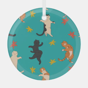 Katzen, Blätter im Herbst, niedliche Muster Ornament Aus Glas