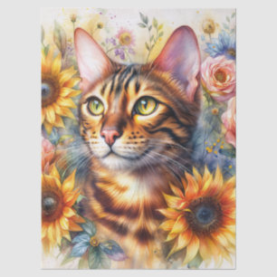 Katzen-Blumen-Aquarell-Porträtkunst Seidenpapier