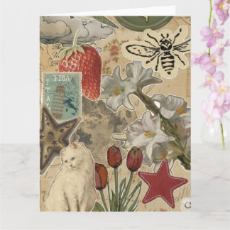 Katzen-Blumen-Collage-Muster – Hübsches künstleris Karte
