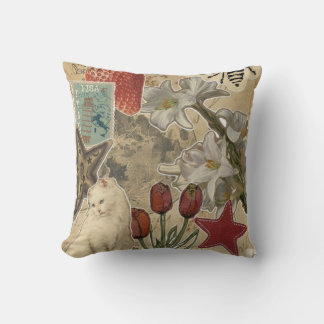 Katzen-Blumen-Collage-Muster – Süßes künstlerische Kissen