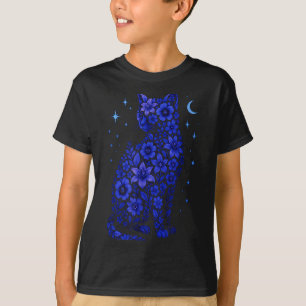 Katzen Blumen Mond Sterne T-Shirt
