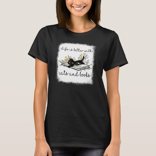 Katzen Buch für Frauen Leben ist besser mit Katzen T-Shirt (Vorderseite)
