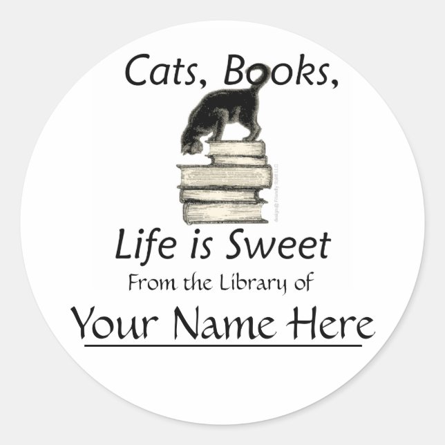 Katzen, Bücher, das Leben ist süße Buchzeichen Runder Aufkleber (Vorderseite)