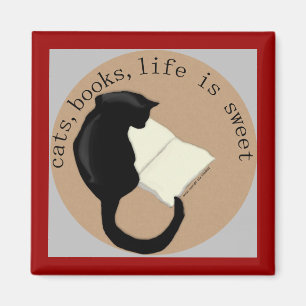 Katzen, Bücher, Leben ist süße v2 Magnet