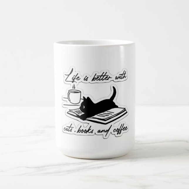 Katzen, Bücher und Kaffee Kaffeetasse (Mittel)