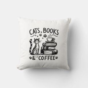 Katzen, Bücher und Kaffee Kissen