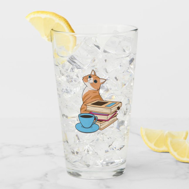 Katzen, Bücher und Kaffee Niedlich Glas (Vorderseite Ice)
