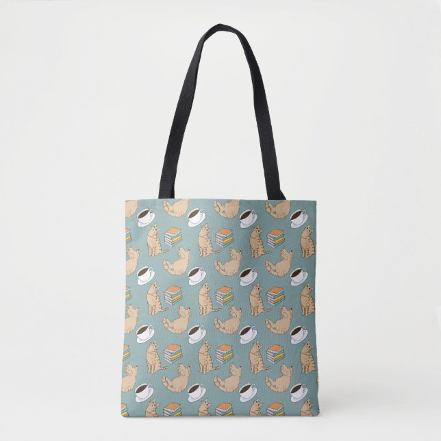 Katzen Bücher Und Kaffezeit Tasche (Vorderseite)