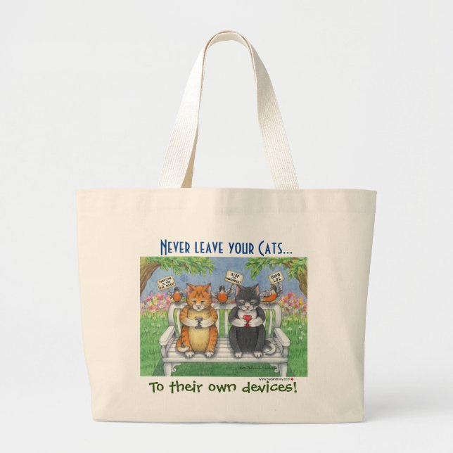 Katzen (Bud & Tony) mit Smartphones Tote Bag Jumbo Stoffbeutel (Vorne)