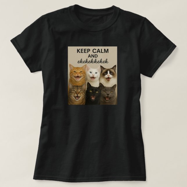 Katzen chattern, zwitschern, ekekek T-Shirt (Design vorne)