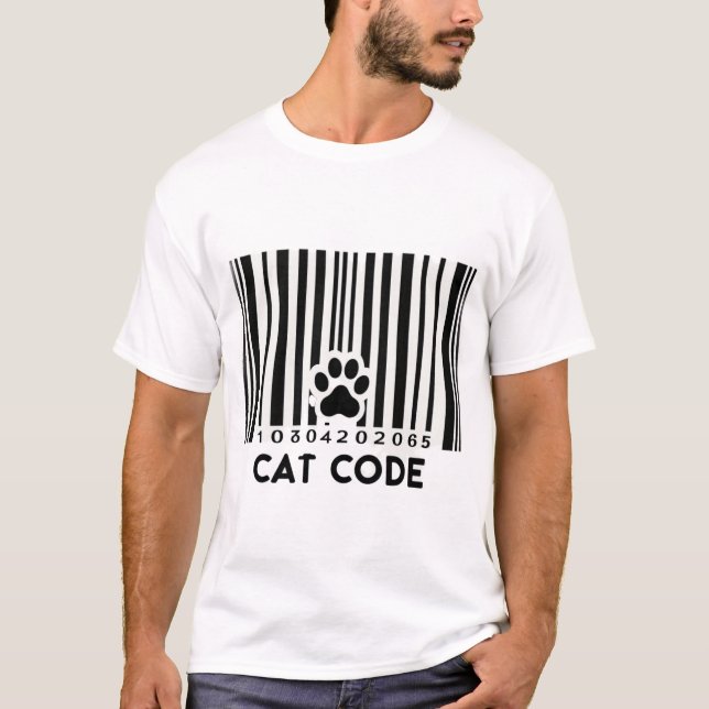 KATZEN CODE Moderner Barcode Pfotenabdruck T-Shirt (Vorderseite)