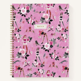 KATZEN-DAME FLORAL Hot Pink Notizbuch