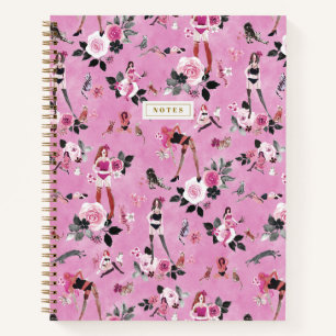 KATZEN-DAME FLORAL Hot Pink Notizbuch