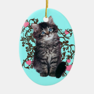 Katzen-Damen freuen sich niedliches Kätzchen Keramikornament