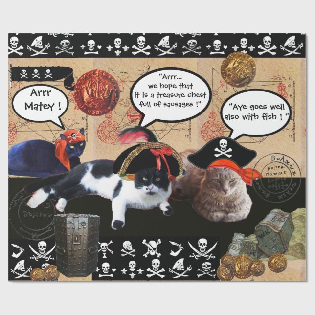 KATZEN DER PIRATE UND KARTEN DER ANTIKEN PIRATEN GESCHENKPAPIER (Flach)