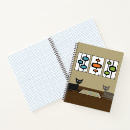 Katzen des Mitteljahrhunderts spielen Krabbeln Notizbuch