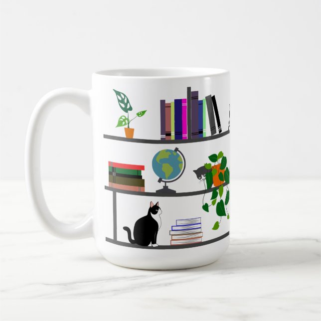 Katzen, die auf einem virtuellen Regal liegen, Kat Kaffeetasse (Links)