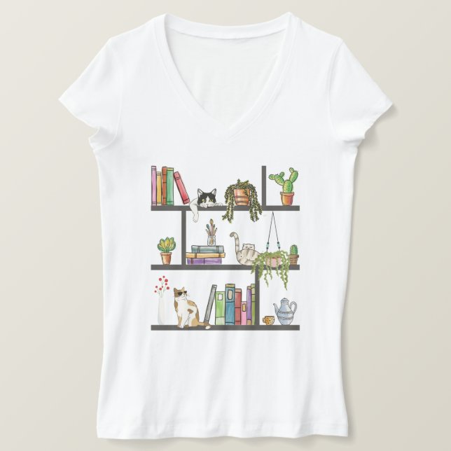 Katzen, die auf einem virtuellen Regal liegen, Kat T-Shirt (Design vorne)