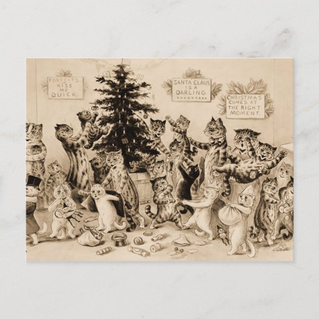 Katzen, die den Weihnachtsbaum von Louis Wain schm Postkarte (Vorderseite)