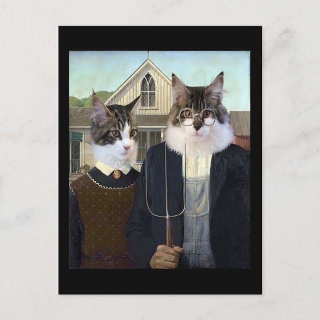 Katzen, die die amerikanische gotische Postkarte v (Vorderseite)