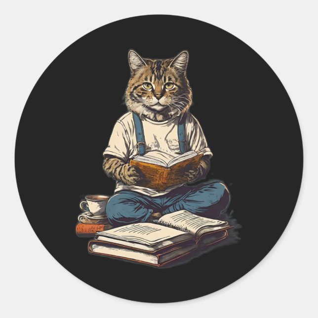 Katzen, die ein Buch lesen Grafik Katzenkätzchen l Runder Aufkleber (Vorderseite)