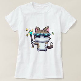 Katzen, die eine Brille tragen, die Zauberstäbe in T-Shirt