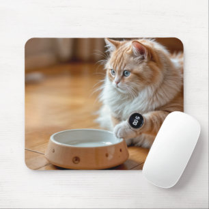 Katzen, die eine digitale Uhr mit einer Lebensmitt Mousepad