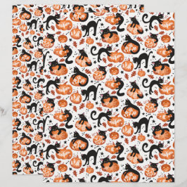 Katzen, die Halloween Pumpkins Scrapbook Paper tra