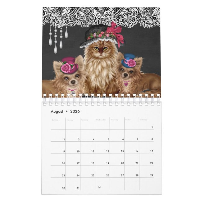 Katzen, die Hut-Kalender tragen Kalender (Aug 2026)