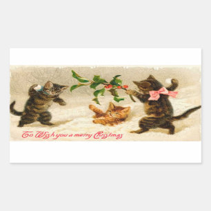 Katzen, die im Schnee Vintagen Weihnachtsaufkleber Rechteckiger Aufkleber