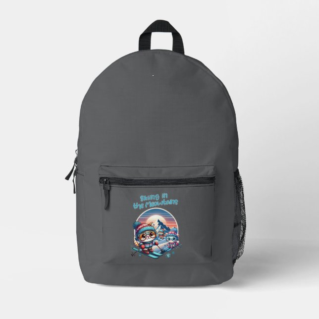 Katzen, die in den Meowtains Ski fahren Bedruckter Rucksack (Vorderseite)