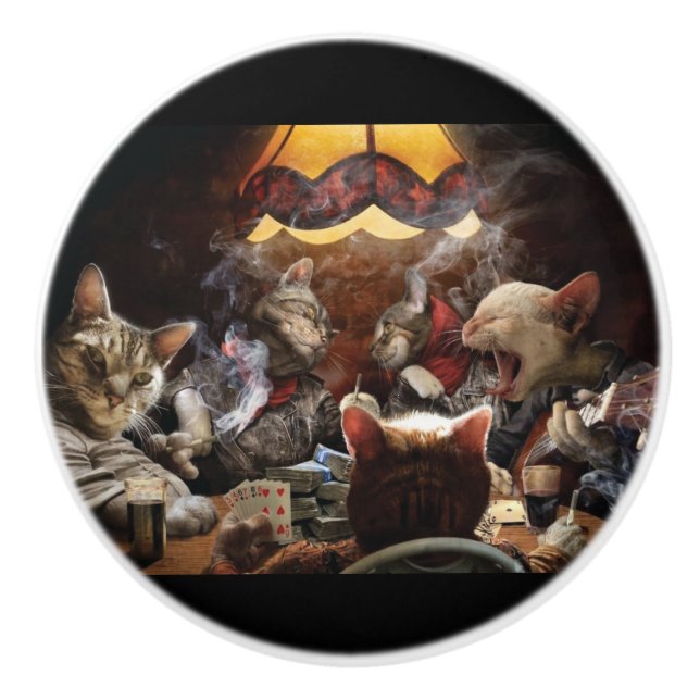 Katzen, die Poker spielen Keramikknauf (Vorderseite)