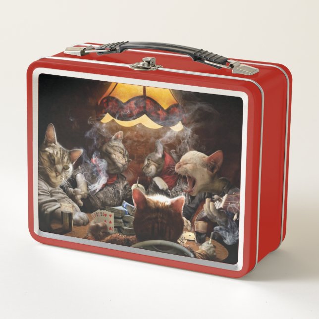 Katzen, die Poker spielen Metall Brotdose (Vorderseite)