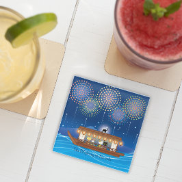 Katzen, die sich in Feuerwerken erfreuen, an Bord  Glasuntersetzer