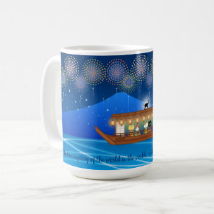 Katzen, die sich in Feuerwerken erfreuen, an Bord Kaffeetasse