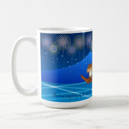 Katzen, die sich in Feuerwerken erfreuen, an Bord  Kaffeetasse