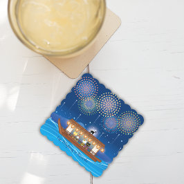 Katzen, die sich in Feuerwerken erfreuen, an Bord  Untersetzer