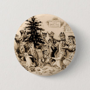 Katzen, die von Louis Wain Weihnachtsbaum schmücke Button