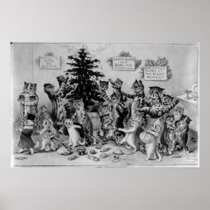 Katzen, die Weihnachtsbaum-Plakat verzieren Poster
