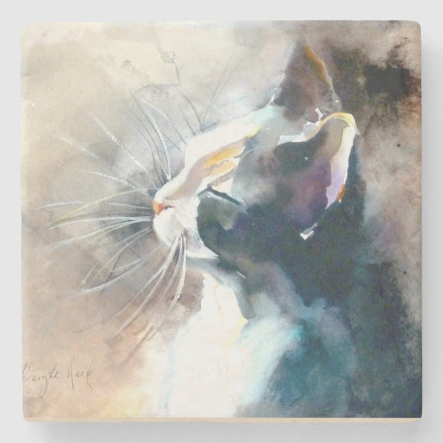 Katzen-Druck "gegenüberstellend des Sun" Steinuntersetzer (Vorderseite)