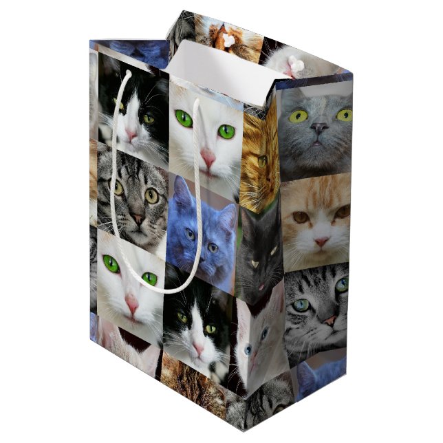 Katzen drucken Papiergeschenktaschen Mittlere Geschenktüte (Rückseite Schrägansicht)