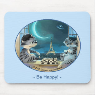 Katzen Eiffelturm - Nacht Glücklich Mousepad Mausp
