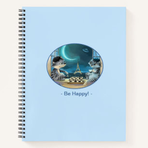 Katzen Eiffelturm - Nacht Happy Spiralblock Notizbuch